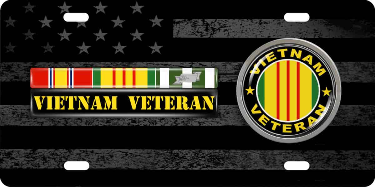 Vietnam Veteran 3 Service Ribbons - Stainless Steel Car License Plate
